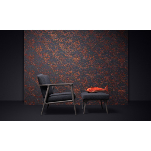 Moooi Wallcovering Tokyo Blue - Indigo Macaque MO3000 Copper